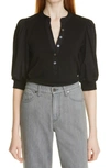 Veronica Beard Coralee Puff-sleeve Stretch Cotton Top In Black