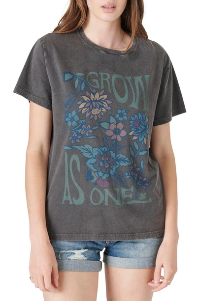 Lucky Brand Grow As One Floral Boyfriend Cotton Graphic Tee In Raven