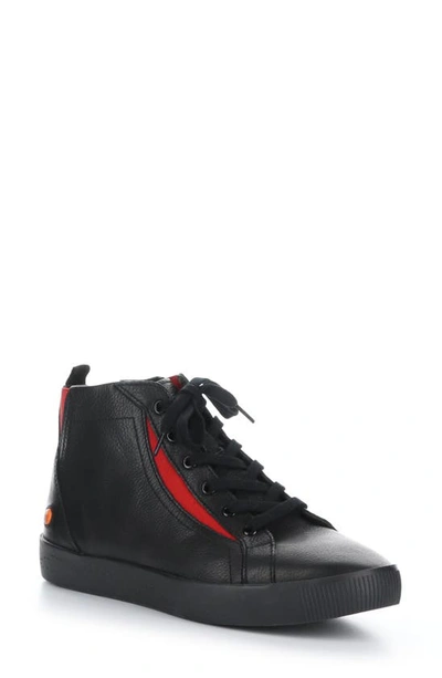 Softinos By Fly London Shy High Top Sneaker In 000 Black Smooth Leather