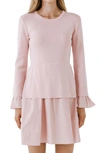 English Factory Combo Knit & Poplin Dress In Dusty Pink