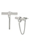 Allsaints Chain Swag Toggle Bar Front To Back Earrings In Rhodium Plated In Rhodium