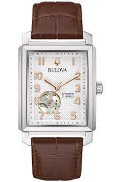 Bulova Men's Automatic Sutton Brown Leather Strap Watch 33mm In Brown,gold Tone,pink,rose Gold Tone,silver Tone,white