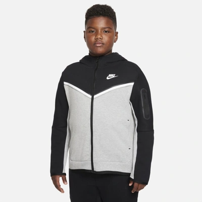 Nike Sportswear Tech Fleece Big Kids' Full-zip Hoodie (extended Size) In Black/white