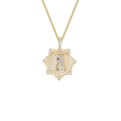 Marlo Laz Pavé Alphabet Necklace In Yellow Gold,white Diamond