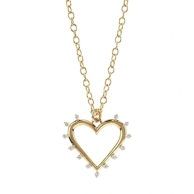 Marlo Laz Open Heart Necklace In Yellow Gold,white Diamond