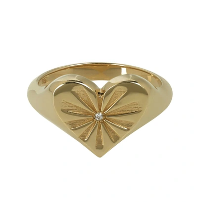 Marlo Laz Love Token Pinky Ring In Yellow Gold,white Diamond