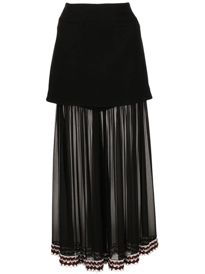 Proenza Schouler Layered Embellished Crochet-trimmed Silk-chiffon And Crepe Maxi Skirt In Black