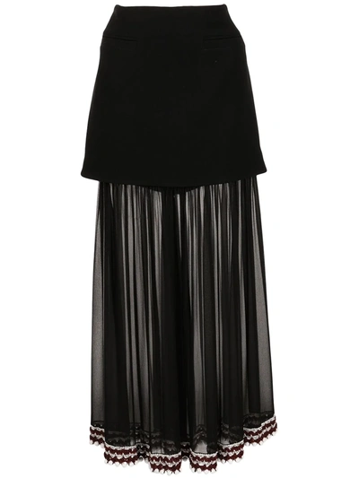Proenza Schouler Layered Embellished Crochet-trimmed Silk-chiffon And Crepe Maxi Skirt In Black Multi