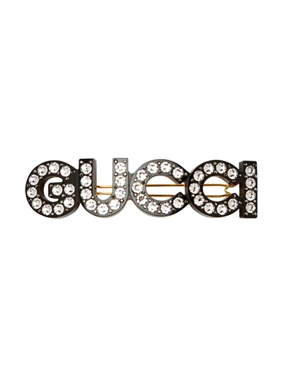 Gucci Logo Crystal-embellished Hair Clip In Black