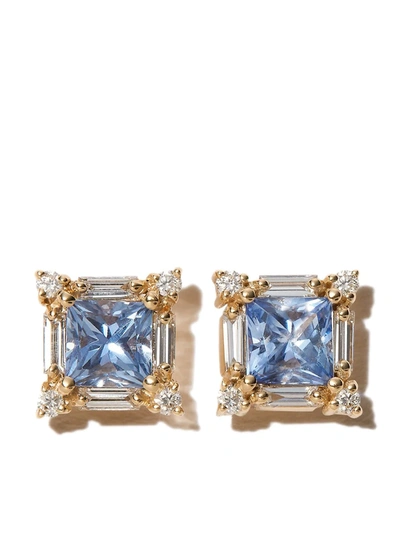 Suzanne Kalan 18k Yellow Gold Sapphire And Diamond Stud Earrings