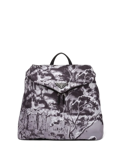 Prada Re-nylon Abstract-print Backpack In Grey