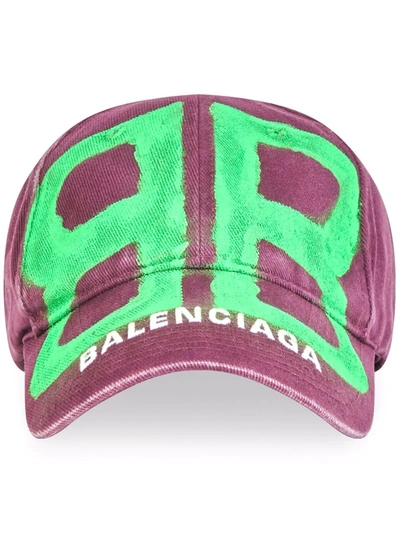 Balenciaga Men's Sprayed-bb Baseball Cap In Purple