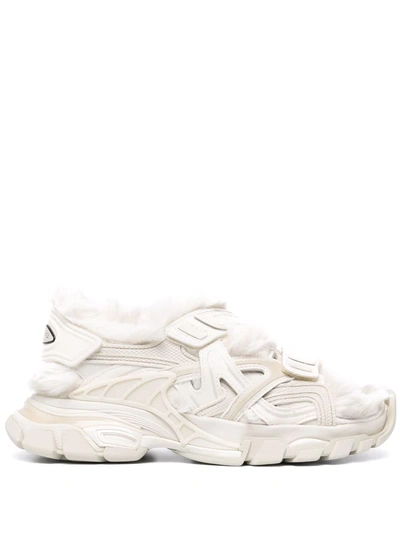 Balenciaga Faux Fur-lined Leather And Rubber Sandals In Neutrals