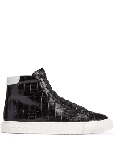 Giuseppe Zanotti Crocodile-effect Blabber Sneakers In Black
