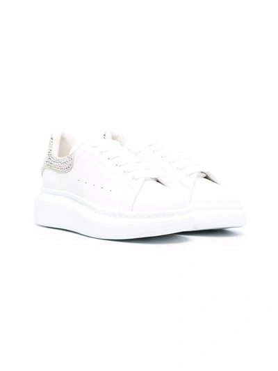 Alexander Mcqueen Oversize Leather Sneakers With Glitter Inserts In 白色