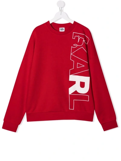 Karl Lagerfeld Kids' Logo-print Long-sleeve Sweatshirt In 红色
