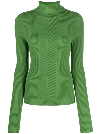 Essentiel Antwerp Athena Ribbed-knit High-neck Jumper In 绿色