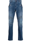 Balmain Light Blue Biker Jeans With Zip And Rips In 蓝色