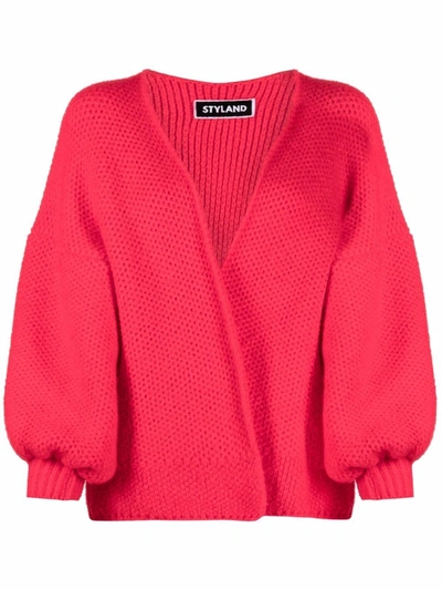 Styland Open-knit Cardigan In 红色