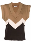Rejina Pyo Kenna Colour-blocked Ribbed-knit Tank In 褐色