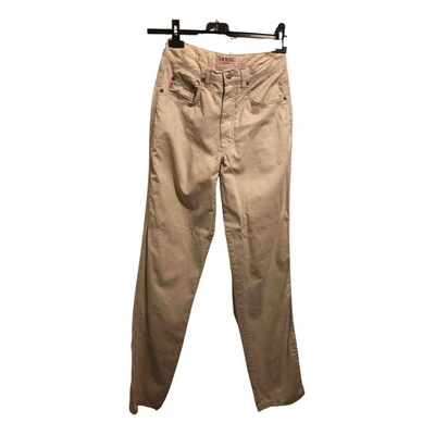 Pre-owned Guess Straight Pants In Ecru