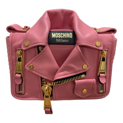 Pre-owned Moschino Biker Leather Crossbody Bag In Pink