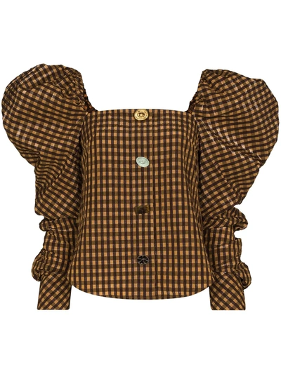 Rejina Pyo Maya Puff-sleeve Seersucker Blouse In Brown