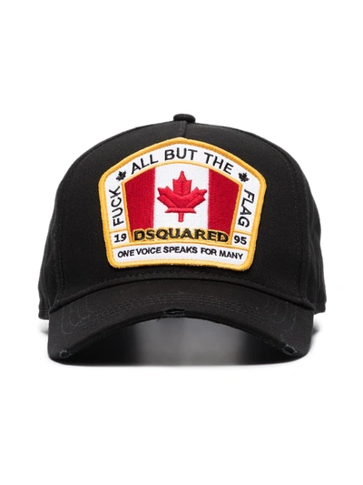 Dsquared2 Flag Patch Cotton Canvas Baseball Hat In Black