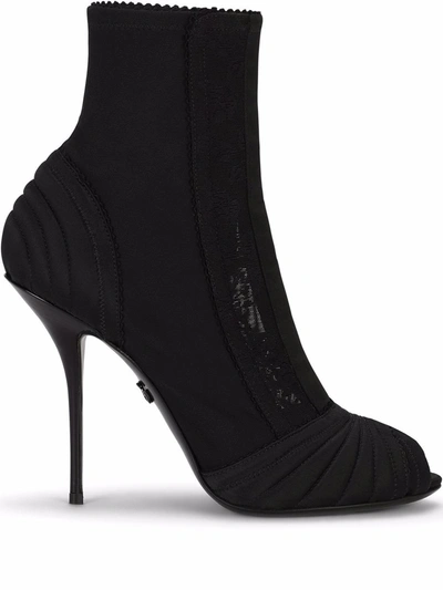 Dolce & Gabbana Black Peep-toe Satin Ankle Boots