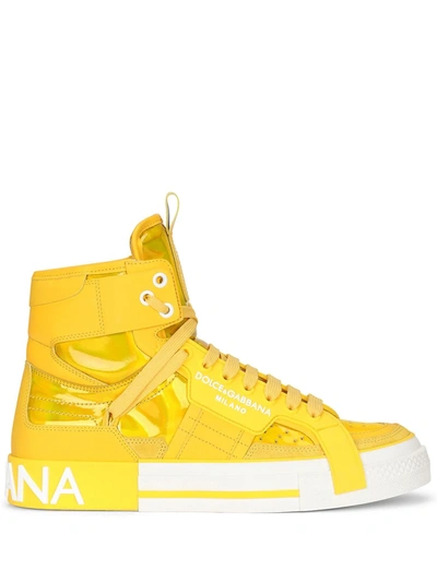 Dolce & Gabbana Custom 2.zero High-top Sneakers In Mixed Materials In Yellow