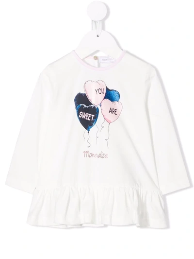 Monnalisa Babies' Graphic-print Long-sleeve T-shirt In White