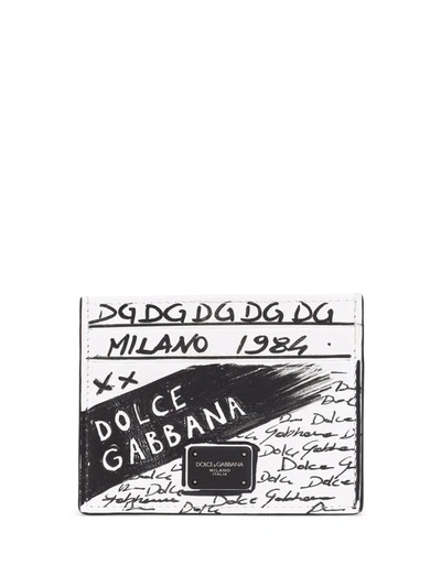 Dolce & Gabbana Graffiti-logo Leather Cardholder In White