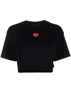 Gcds Heart-print Cropped T-shirt In Black