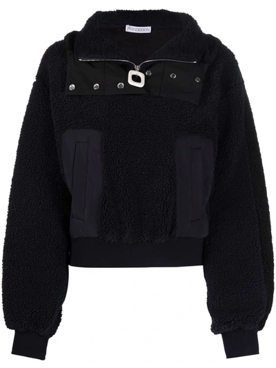 Jw Anderson Panelled Zip-up Hoodie In Black