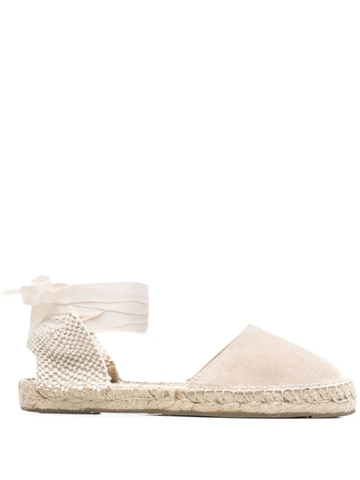 Manebi Hamptons Lace-up Flat Espadrilles In Beige