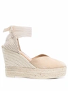 Manebi Hamptons Beige Lace-up Wedge Espadrilles In Neutrals