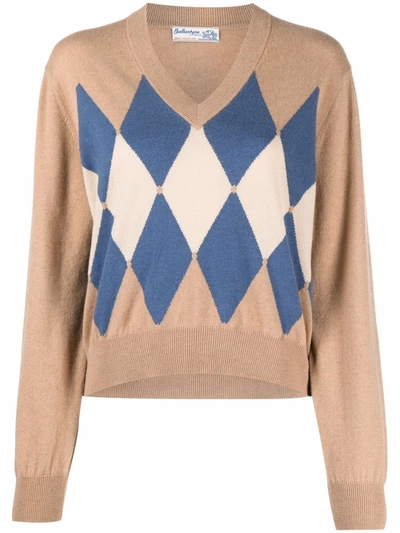 Ballantyne Argyle Knit Cashmere Jumper In Beige