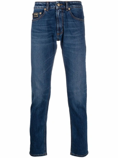 Versace Jeans Couture Logo-embroidered Straight-leg Jeans In Blue
