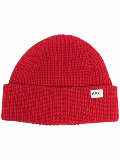 Apc Ribbed-knit Logo Beanie In Rouge