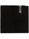 Emporio Armani Intarsia-knit Logo Scarf In Black