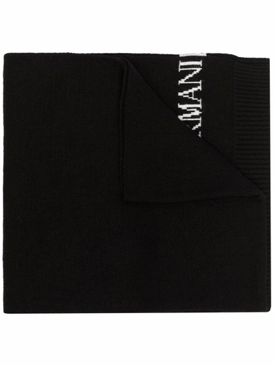 Emporio Armani Intarsia-knit Logo Scarf In Black