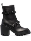 Valentino Roman Stud Leather Combat Boots In Black