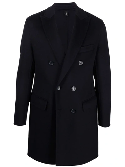Paltò Fitted Double-breasted Coat In Blue