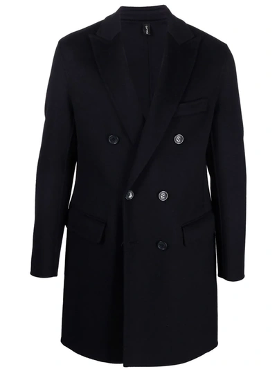 Paltò Fitted Double-breasted Coat In Black