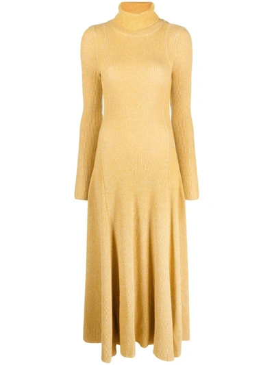 Alanui Open-back Long-sleeve Dress In Yellow