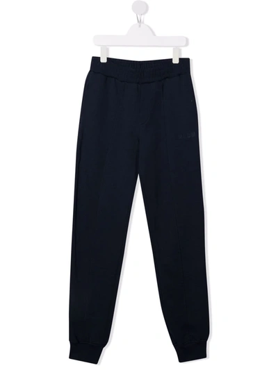 Msgm Kids' Elasticated Cotton Track Trousers In Blue