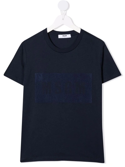 Msgm Kids' Logo-print Cotton T-shirt In Blue