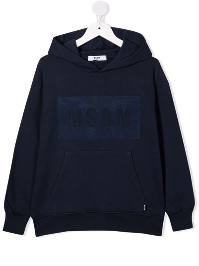 Msgm Kids' Logo-print Cotton Hoodie In Blue