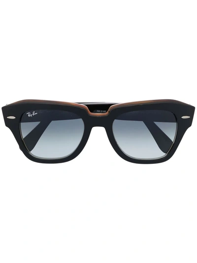 Ray Ban State Street 方形镜框太阳眼镜 In Black