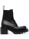 Bottega Veneta Womens Black Lug Lace-up Leather Combat Ankle Boots 3 In Black